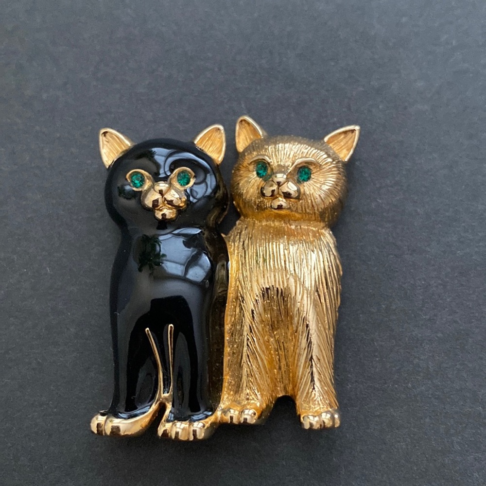 Vintage Swarovski 2 Two Duet Cats Kittens Brooch Pin 1960’s Era